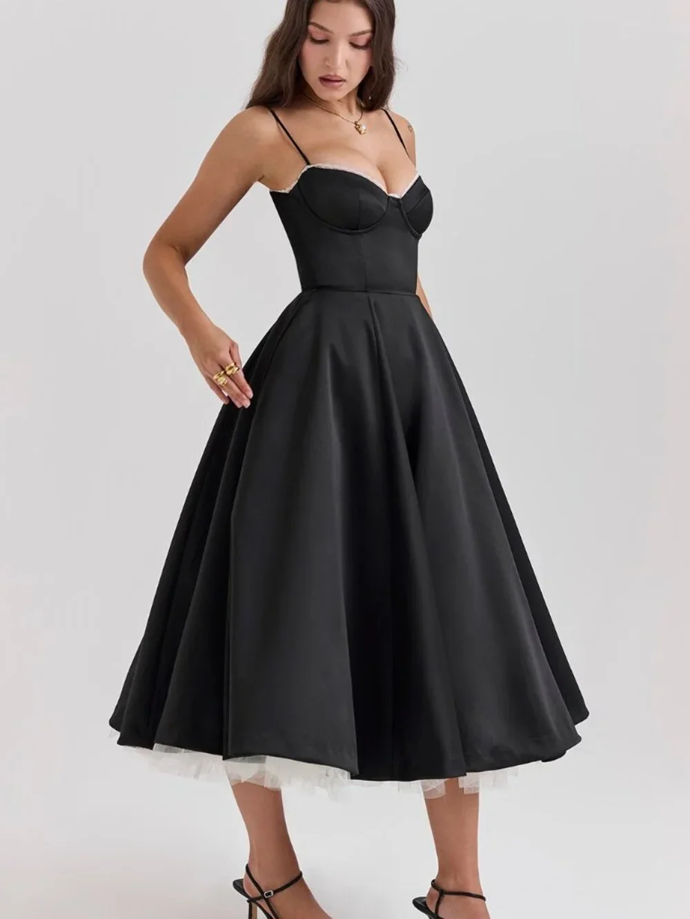 House of CB Mademoiselle Black Tulle Midi Dress - Picture 3 of 9